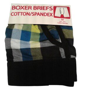 Pico Size M 32 34 Boxer Briefs Mens Cotton Spandex Plaid Black NEW